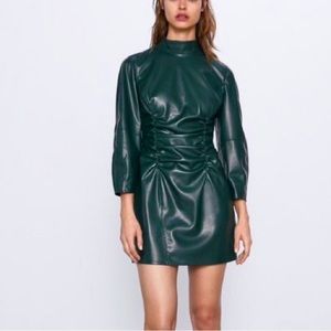 Forest Green Faux Leather Mini Dress by Zara
